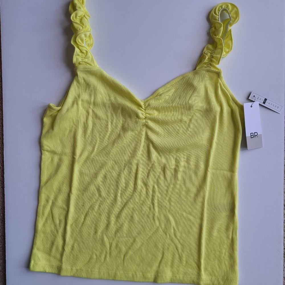 BP Yellow Ribbed Tank Top Ruffle Strap Size Medium